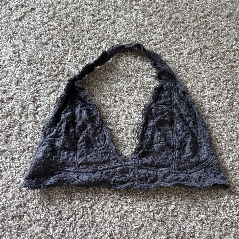 Out From Under Urban Outfitters Floral Lace Halter Bralette Charcoal Gray Large